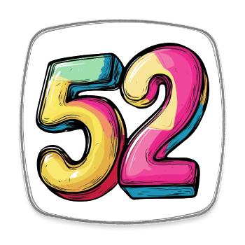 52 Nombre coloré - Magnet carré - blanc - Devant