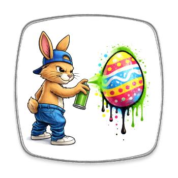 Graffiti Hase mit Osterei - Viereckiger Kühlschrankmagnet - Weiß - Vorne