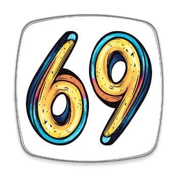 69 Numéro Coloré - Magnet carré - blanc - Devant