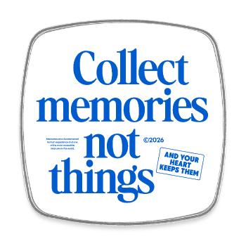 Memories instead of things – Collect memories - Square fridge magnet - white - Front