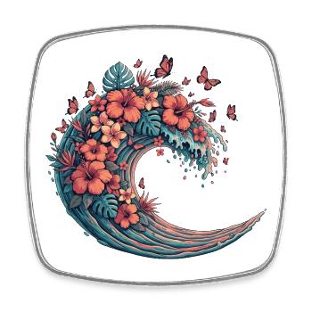 Moon wave with tropical flowers - Square fridge magnet - white - Front