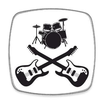 Drum Set and Crossed Guitars Rock Art - Square fridge magnet - white - Front