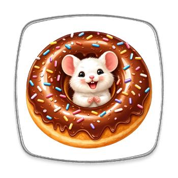 Niedliche Maus im Donut Illustration  - Viereckiger Kühlschrankmagnet - Weiß - Vorne