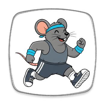 Dessin animé Souris Rat Courant Marathon Marathon - Magnet carré - blanc - Devant
