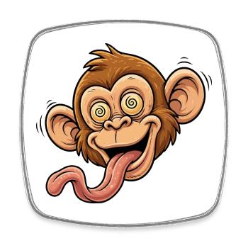 Playful Monkey Caricature with Tongue - Square fridge magnet - white - Front