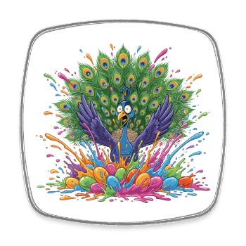 Pfau mit Farbschleuder-Panorama - Viereckiger Kühlschrankmagnet - Weiß - Vorne