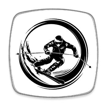 Ski Fahren Skiing Mann Silhouette - Viereckiger Kühlschrankmagnet - Weiß - Vorne