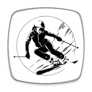Ski Fahren Skiing Frau Silhouette - Viereckiger Kühlschrankmagnet - Weiß - Vorne