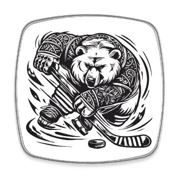 eishockey angriff bär tattoo puck schläger stark  - Viereckiger Kühlschrankmagnet - Weiß - Vorne