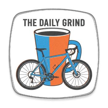 Der tägliche Grind Risograph Fahrrad Kaffeekunst - Viereckiger Kühlschrankmagnet - Weiß - Vorne