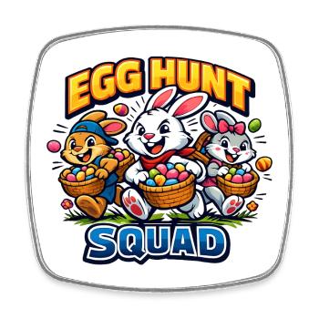 Cute Easter bunny with colorful egg and lettering - Square fridge magnet - white - Front