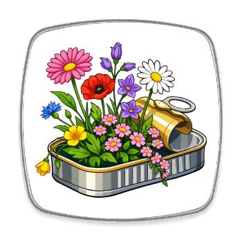 Colorful flowers in opened tin illustration - Square fridge magnet - white - Front