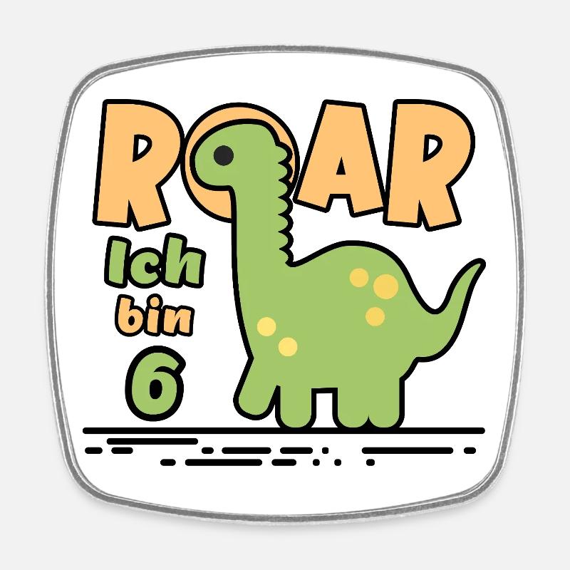 6th Birthday Dinosaur - Square fridge magnet - white