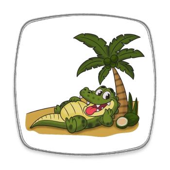 Crocodile on the palm beach - Square fridge magnet - white - Front