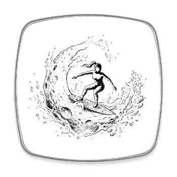 Cosmic Moon Surfer - Square fridge magnet - white - Front