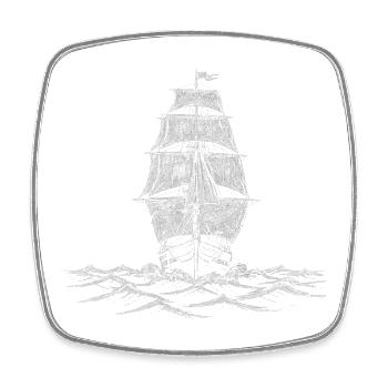 White Sailing Ship Drawing Art Print - Square fridge magnet - white - Front