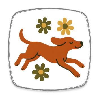 Cheerful dog in the flower run - Square fridge magnet - white - Front