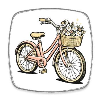 Panier de fleurs Style Vélo Pastel - Magnet carré - blanc - Devant