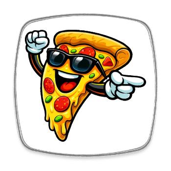 Pizza Slice Rocker mit Sonnenbrille - Viereckiger Kühlschrankmagnet - Weiß - Vorne