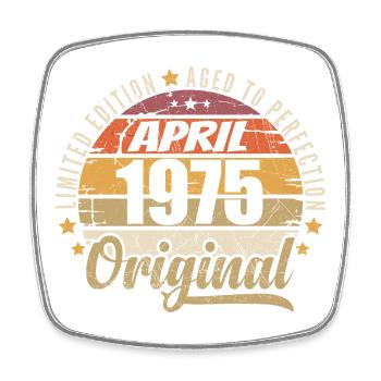 April 1975 Birthday Gift - Square fridge magnet - white - Front