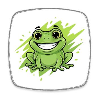 Fröhlicher Frosch Cartoon Grün Neon - Viereckiger Kühlschrankmagnet - Weiß - Vorne