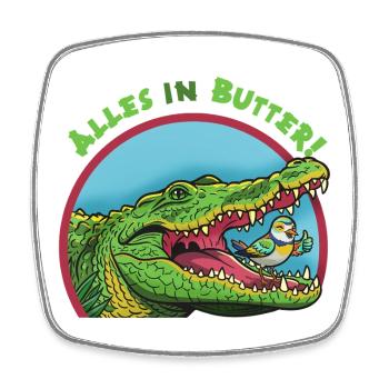 Alligator and bird: Everything is fine! - Square fridge magnet - white - Front