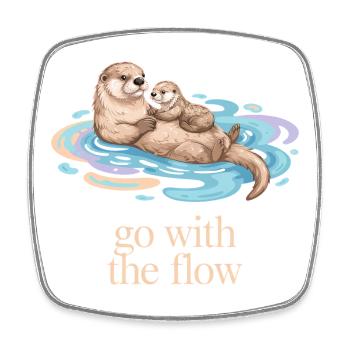 Otter Family Go with the Flow - Square fridge magnet - white - Front