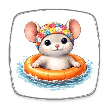 Süße Maus mit Schwimmring im Wasser  - Viereckiger Kühlschrankmagnet - Weiß - Vorne
