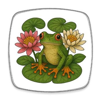 Grüner Frosch unter Lotuslilien - Viereckiger Kühlschrankmagnet - Weiß - Vorne