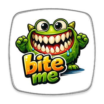 Green Funny Monster BiteMe Cartoon - Square fridge magnet - white - Front