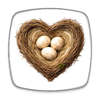 Heart-shaped bird's nest with eggs - Square fridge magnet - white - Front