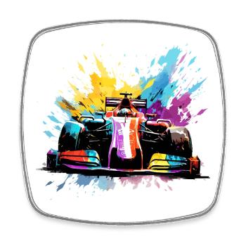 Rennwagen-Geschwindigkeit Bunte Splash-Art-Rennfahrer - Viereckiger Kühlschrankmagnet - Weiß - Vorne