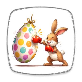 Boxender Osterhase mit Osterei-Boxsack  - Viereckiger Kühlschrankmagnet - Weiß - Vorne
