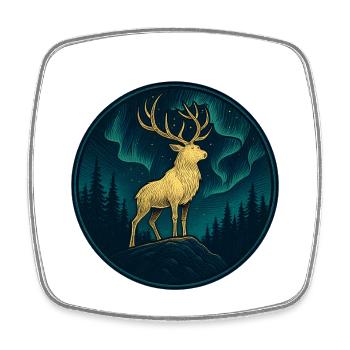 Cerf d’or sous les aurores boréales - Magnet carré - blanc - Devant