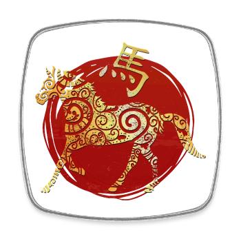 Horoscope du zodiaque chinois du cheval - Magnet carré - blanc - Devant