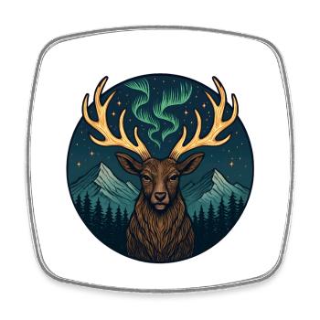 Northern Lights Moose in Mountain Landscape - Square fridge magnet - white - Front
