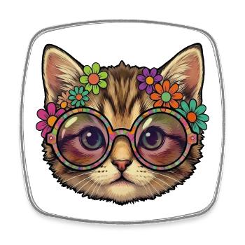 Hippie Kätzchen Katze - Viereckiger Kühlschrankmagnet - Weiß - Vorne