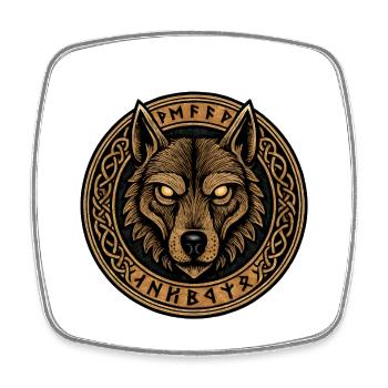Wolfsring-Emblem mit Runen - Viereckiger Kühlschrankmagnet - Weiß - Vorne
