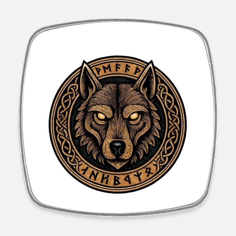 Wolf Ring Emblem with Runes - Square fridge magnet - white