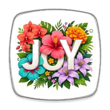 Tropische JOY – Florale Sommer-Hibiskustypografie - Viereckiger Kühlschrankmagnet - Weiß - Vorne