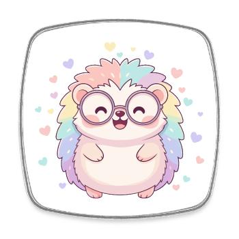 Pastel hedgehog with glasses and hearts - Square fridge magnet - white - Front