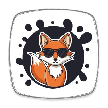 Chic fox sunglasses on black - Square fridge magnet - white - Front