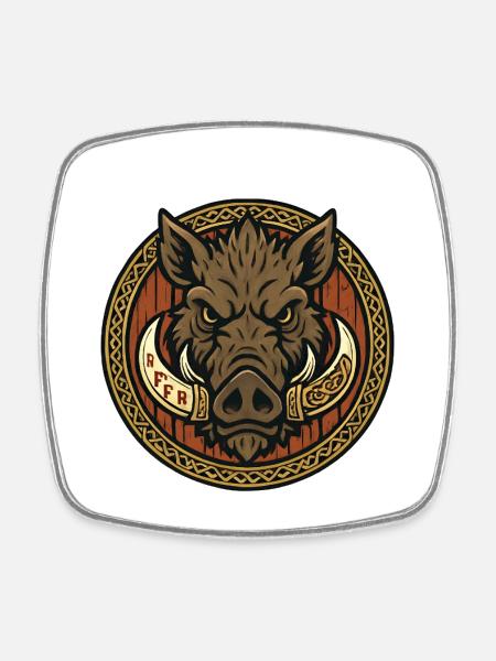 Viking Boar Emblem - Square fridge magnet - white