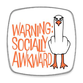 Warning Socially Awkward Möwe Mittelfinger Frech - Viereckiger Kühlschrankmagnet - Weiß - Vorne