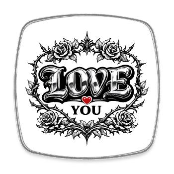 Love Gothic Herz mit Rosen im Tattoo-Look - Viereckiger Kühlschrankmagnet - Weiß - Vorne