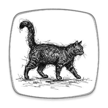 Cat Sketch – Minimalist Cat Design - Square fridge magnet - white - Front