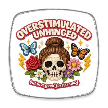 Überstimulierter Schädel mit Blumen Patch - Viereckiger Kühlschrankmagnet - Weiß - Vorne
