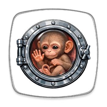 Baby monkey in metal hatch - Square fridge magnet - white - Front