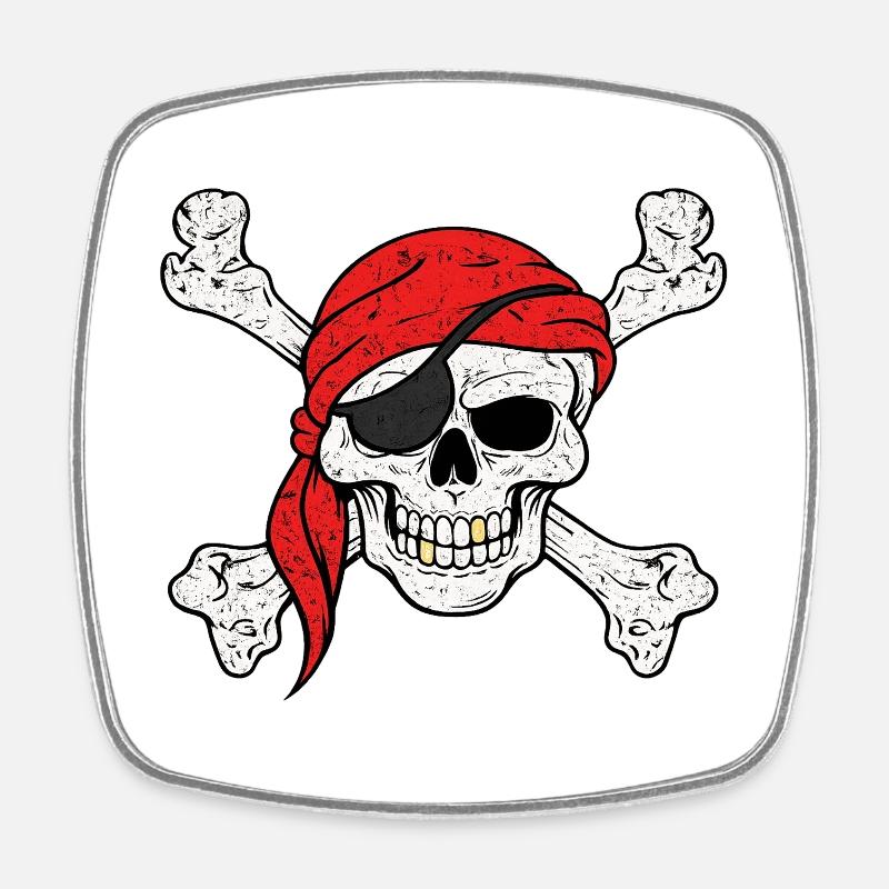 Pirate skull with red bandana - Square fridge magnet - white