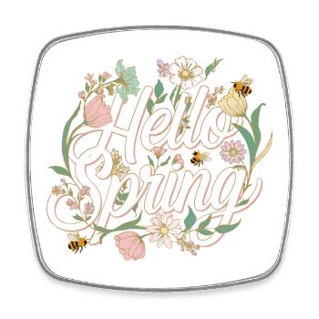 Hello Spring – Spring Flowers & Bees T-Shirt - Square fridge magnet - white - Front